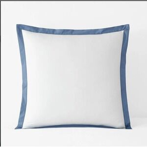 The Company Store Cotton Percale Euro Sham Slate Blue Border 51057F-E-SLT-BLUE